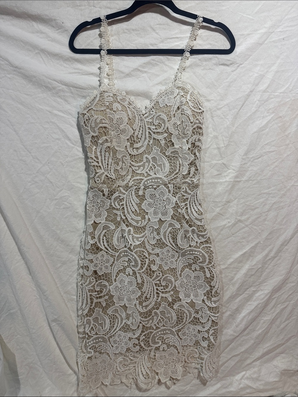 White Floral Crochet Lace Bodycon Mini Dress - Size 6